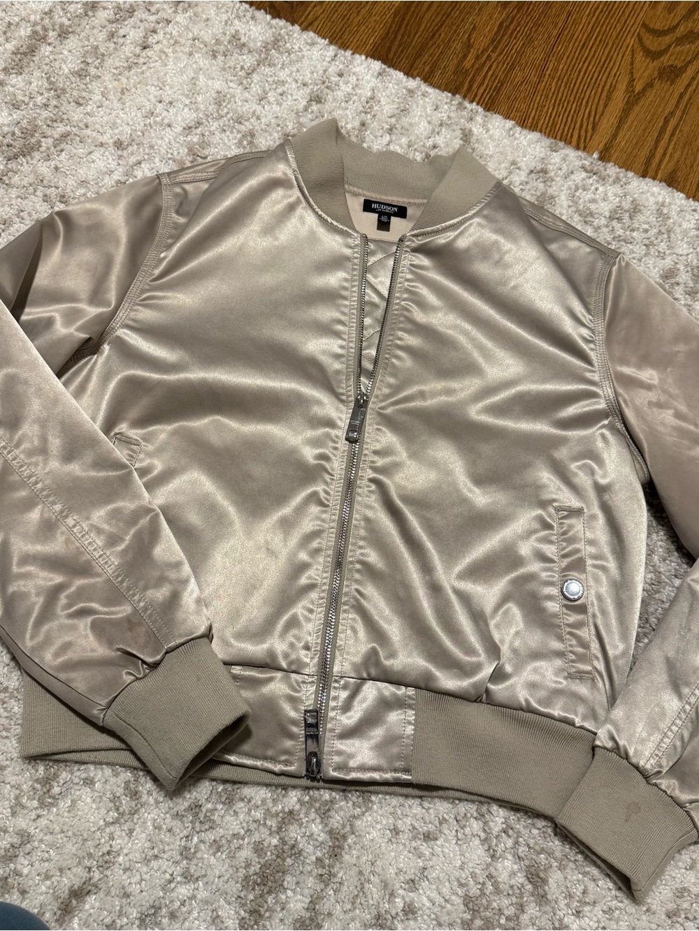 Hudson Jeans Satin Bomber Jacket in Champagne
